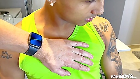 Sexy babe fucked by a huge cock